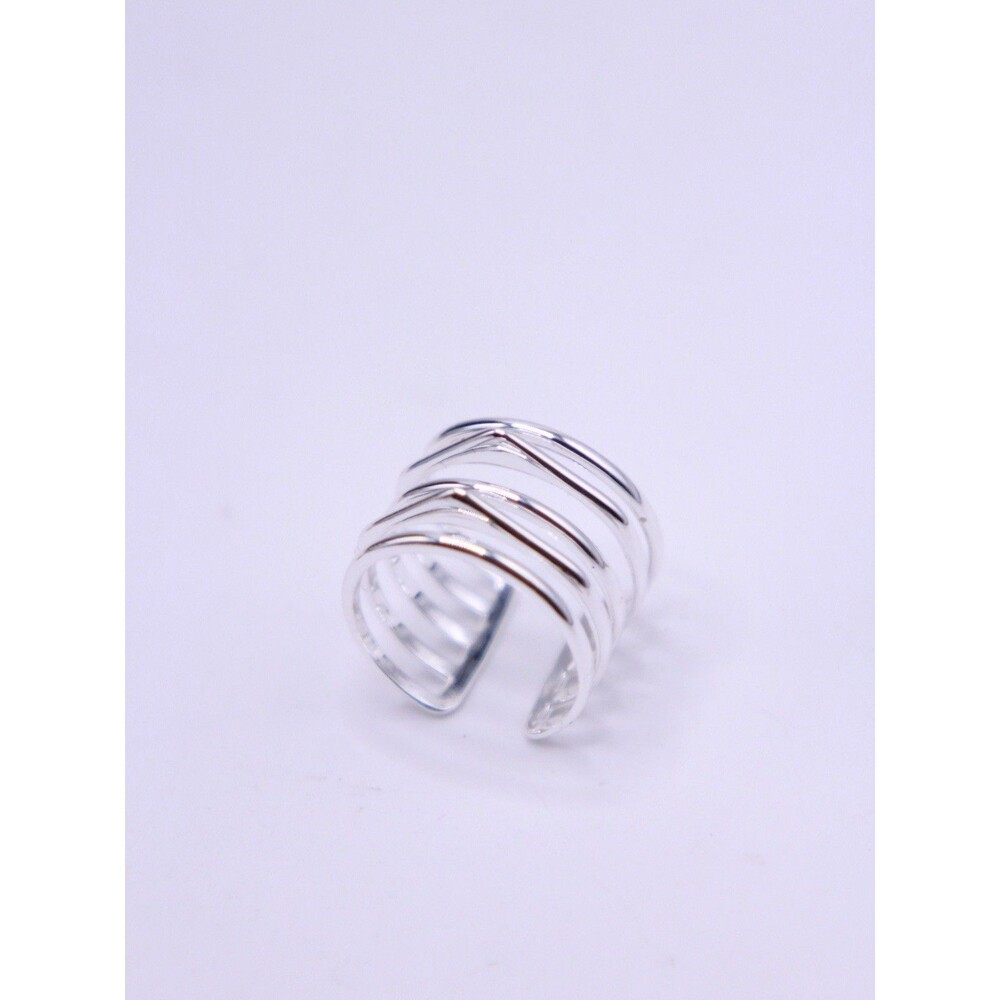 Stella & Dot Ring Sz 8.5 Silver Tone Multi Row Band Wide Open Cage